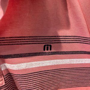 Travis Mathew Mens striped Polo Golf Shirt Logo Red Large